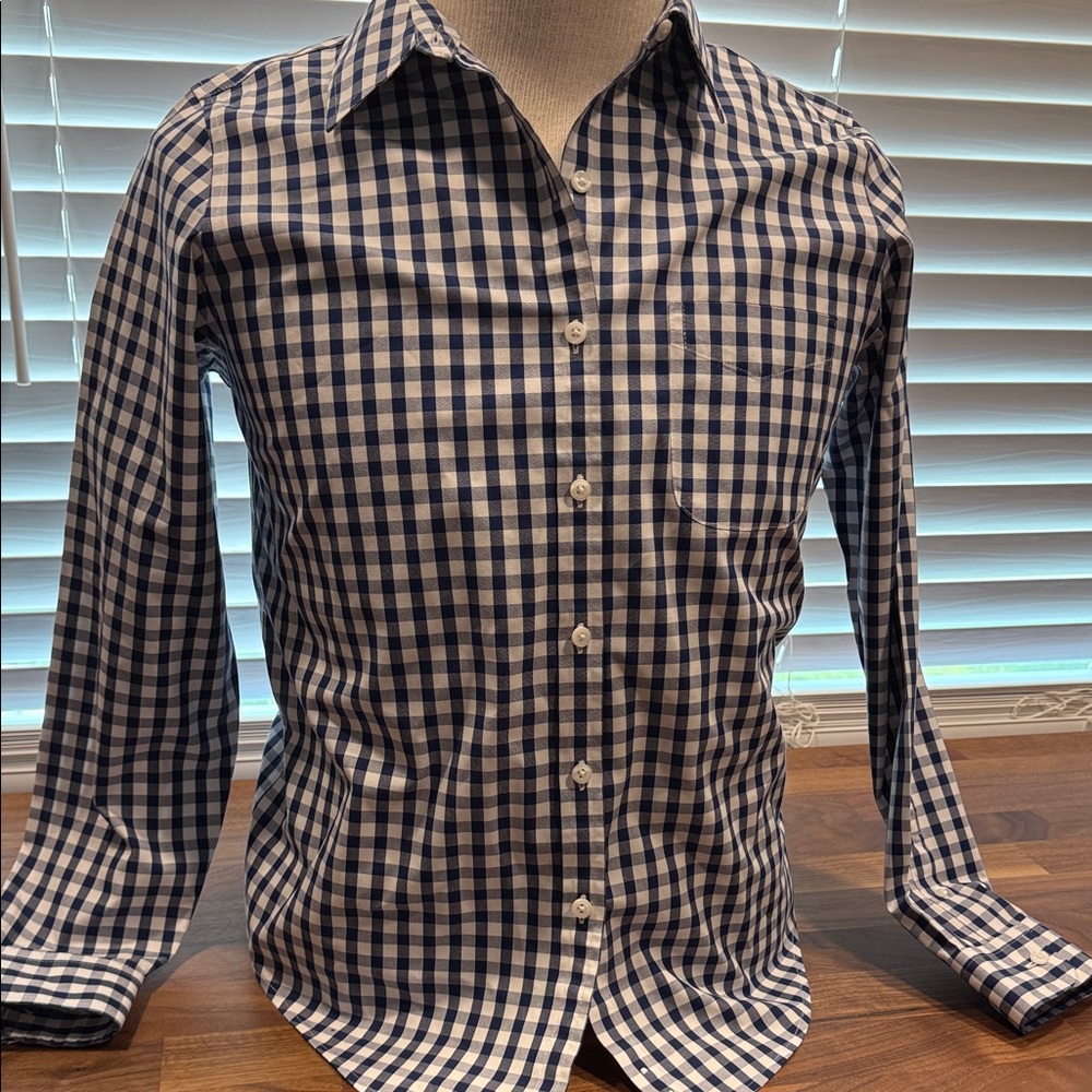 L.L. Bean Navy and White Checkered Button Down Shirt